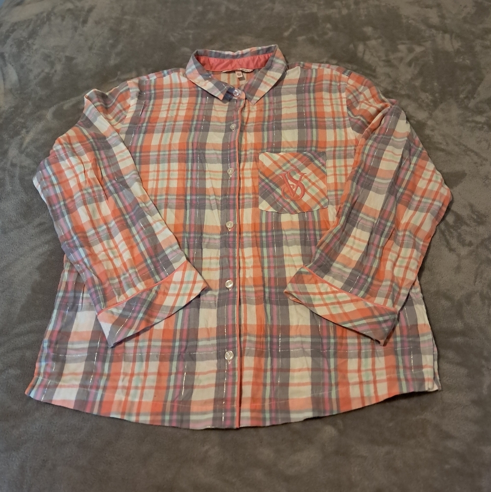 Victoria Secret Plaid Button Up Shirt Pajama Top Long Sleeve Sz. S